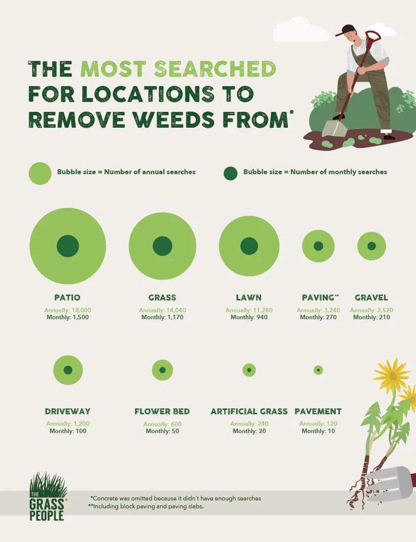 Graphic showing which areas people search Google to remove weeds from the most